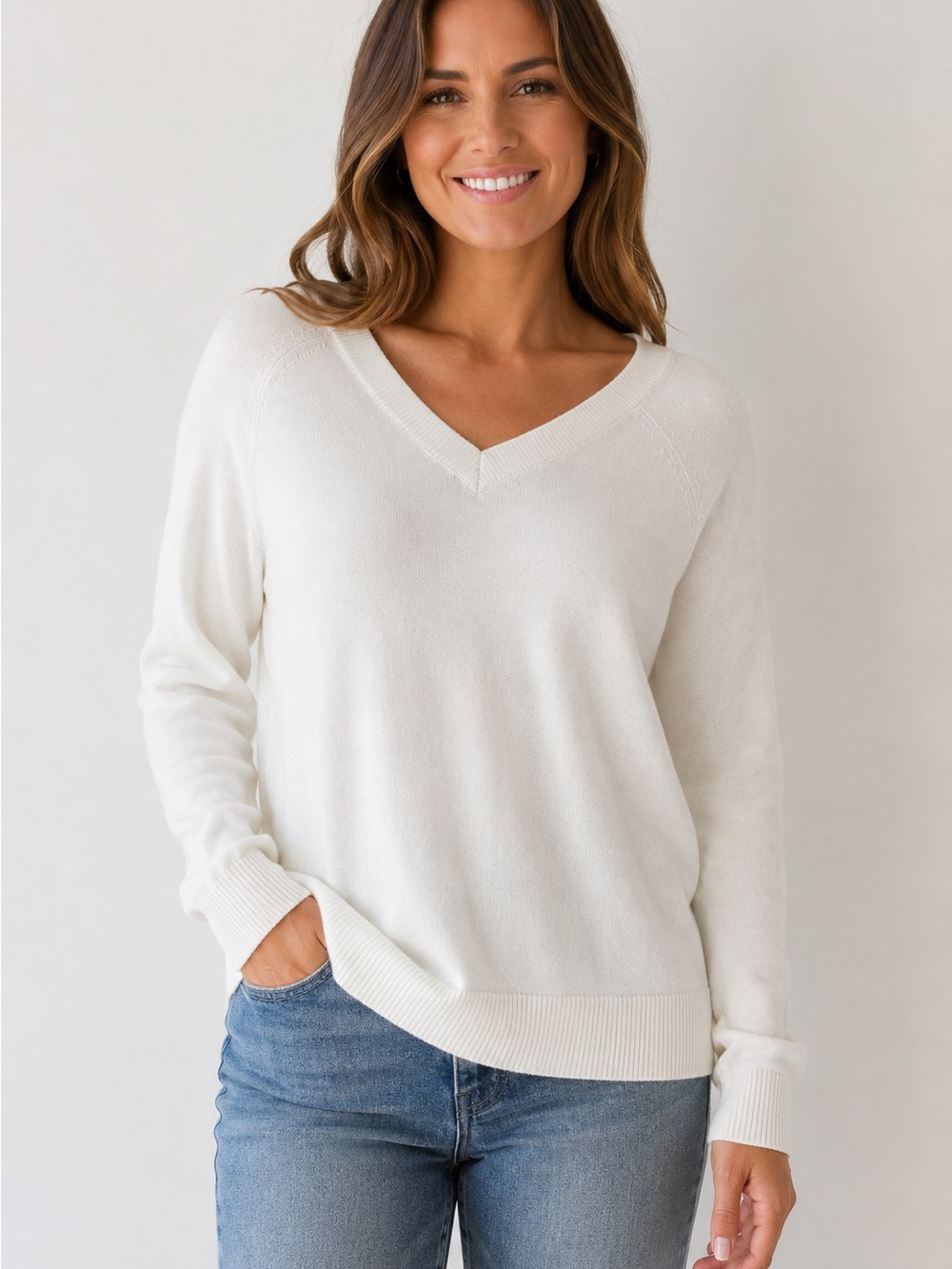 NWT Lucky Brand Marshmallow White V-Neck Knit Sweater, Size XL